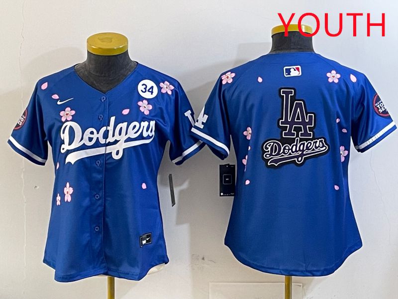 Youth Los Angeles Dodgers Blank Blue Sakura Edition 2025 Nike MLB Jersey style 22